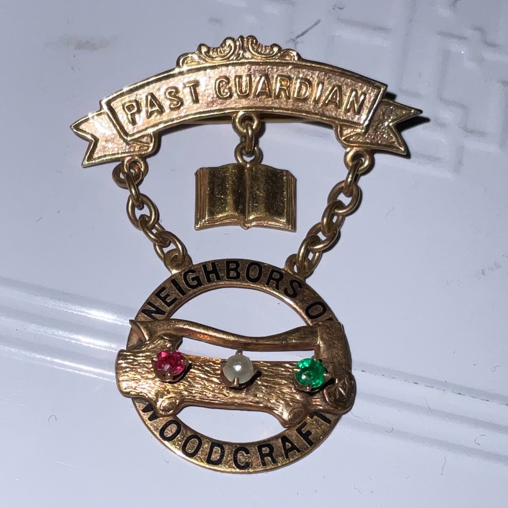 “New” 14K Gold 1895, Past Guardian, Neighbors Of Woodcraft Lapel Pin